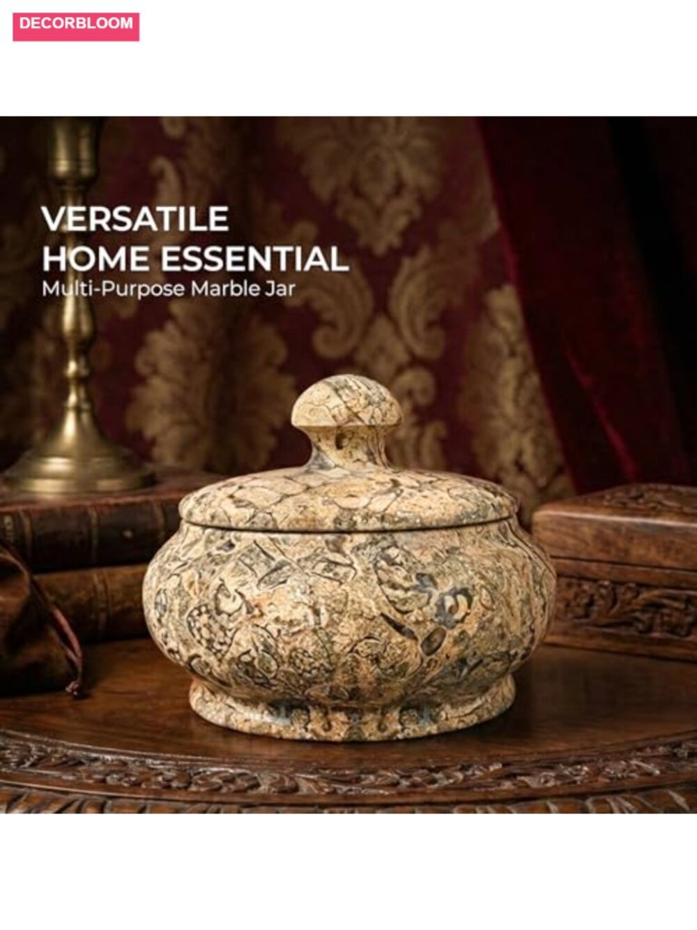 Natural Marble Jar with Lid - 3 Inch Polished Decorative Salt Spice Cellar - Picture 3 of 6